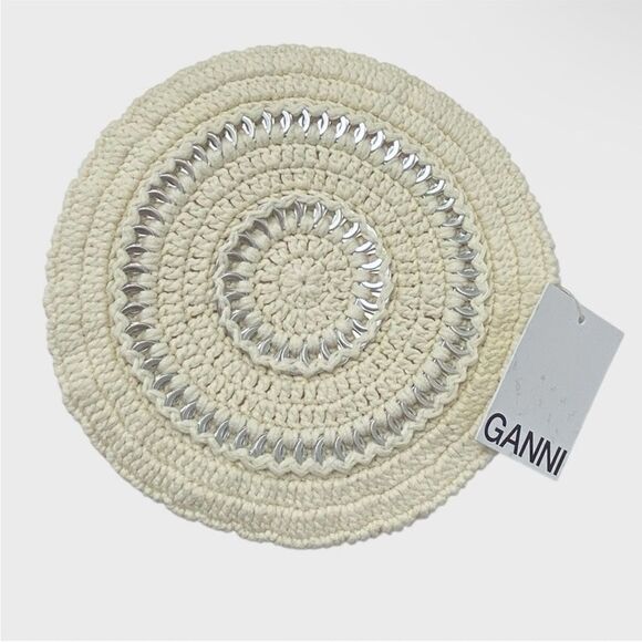 GANNI disc-embellished crochet beret NWT $195 main image 6